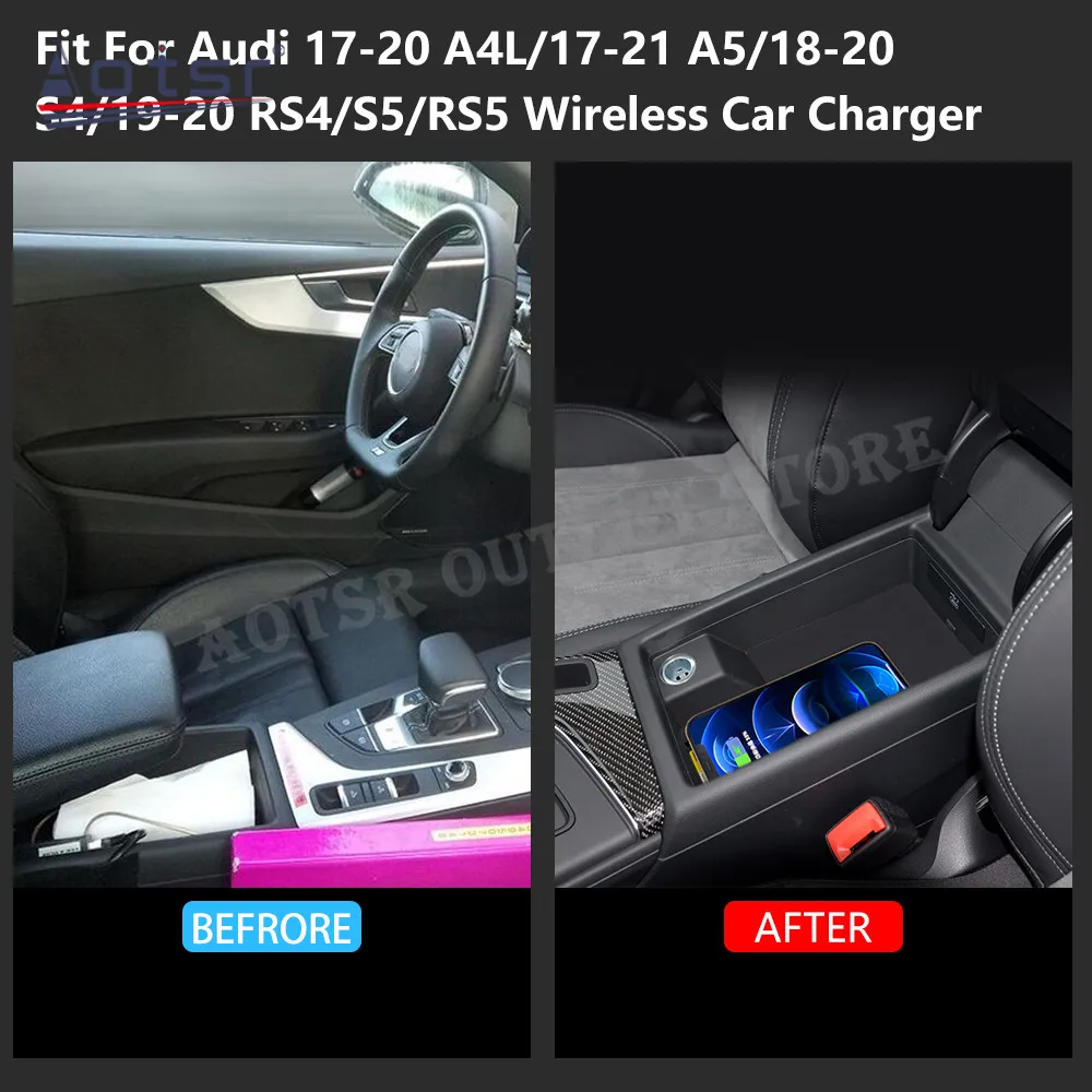 QI Car Infrared Fast Wireless Charger For Audi A4L A5 S4 RS4 S5 RS5 2017 2018 2019 2020 Charging Accessories Mobile Phone Holder