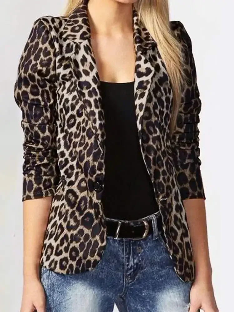 

2024 New Oversized Button Up Outwears Women OL Blazer Fashion Ladies Office Suits 2023 Spring Summer Female Leopard Lapel Coats