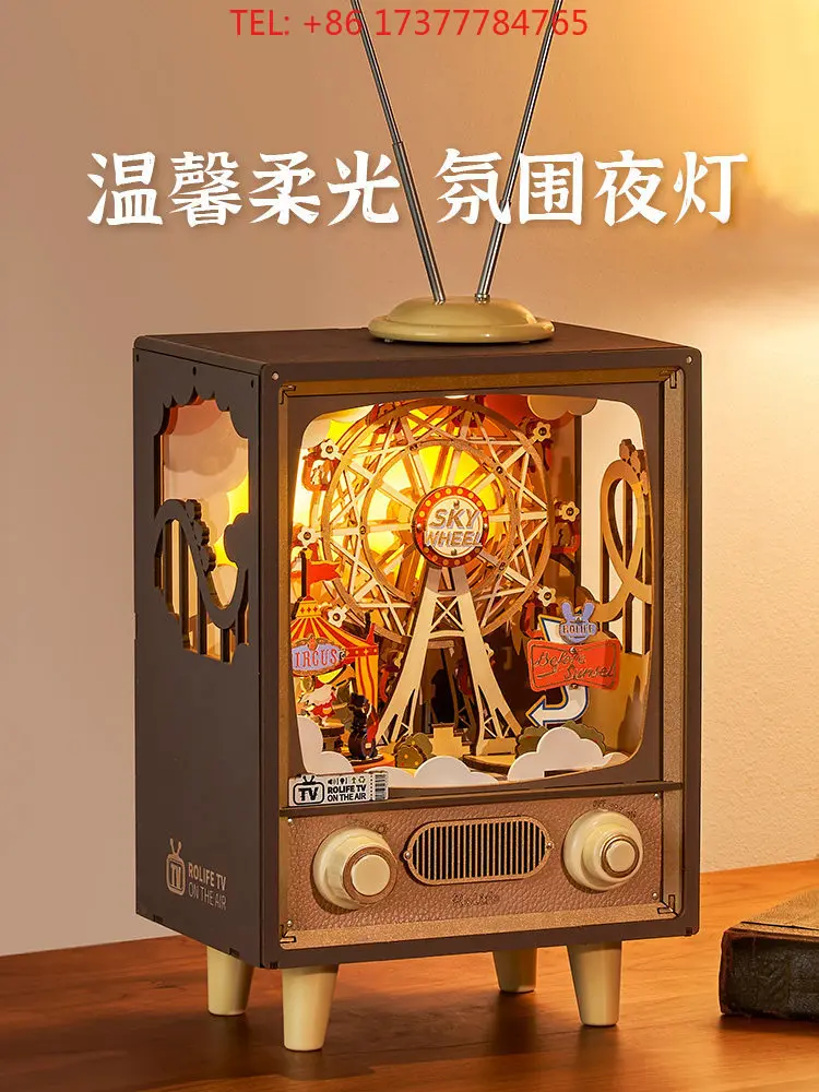 DIY Handm Assembled Rotating Ferris Wheel Music Box Night Light Puzzle Birthday Gift for Friends Fami