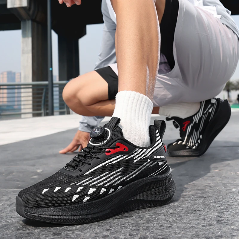 2025 New ultra-light carbon plate running shoes for men rotating buckle shock-absorbing soft sole casual sports shoes