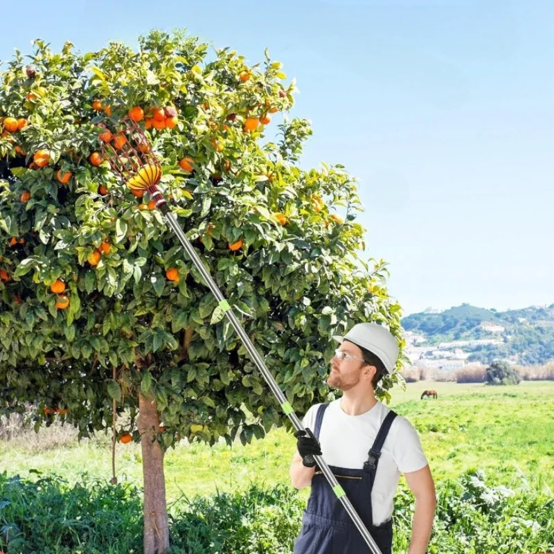 Garden Farm Stainless Steel Telescopic Rod Fruit Picker for Suitable for High Altitude Picking Fruit Catcher Detachable Handle