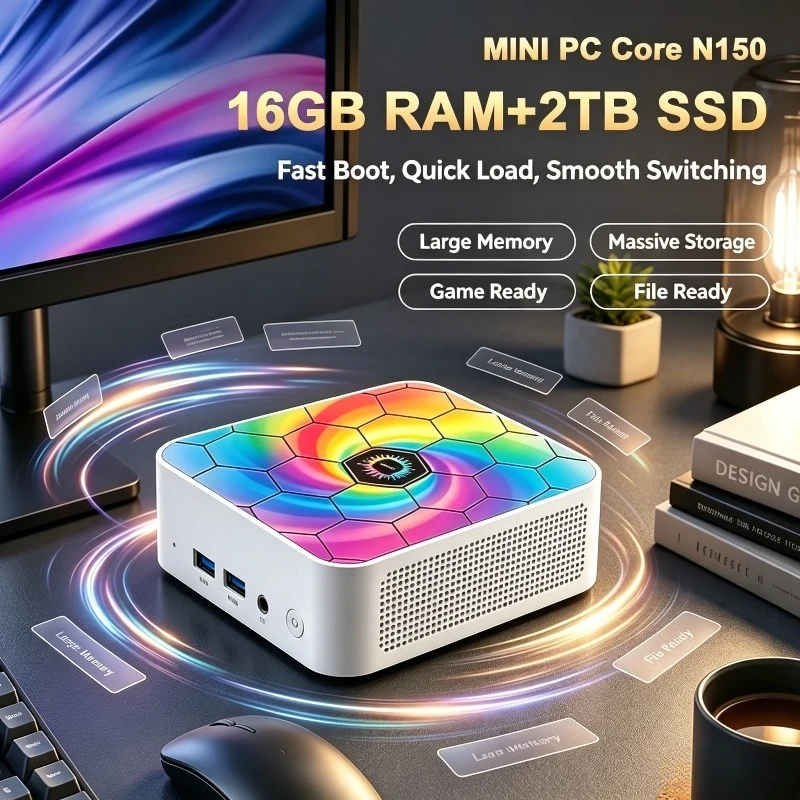 Mini Desktop PC Intel N150 16GB RAM 1TB 2TB SSD Storage WiFi6 BT5.2 Windows 11 Home Office Media Player Mini Host