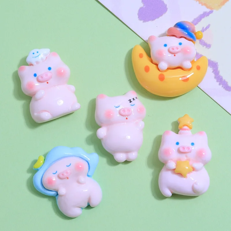 

100pcs Kawaii Cartoon Flatback Resin Sleeping Pig DIY Scrapbooking Cabochon for Headwear Accessories