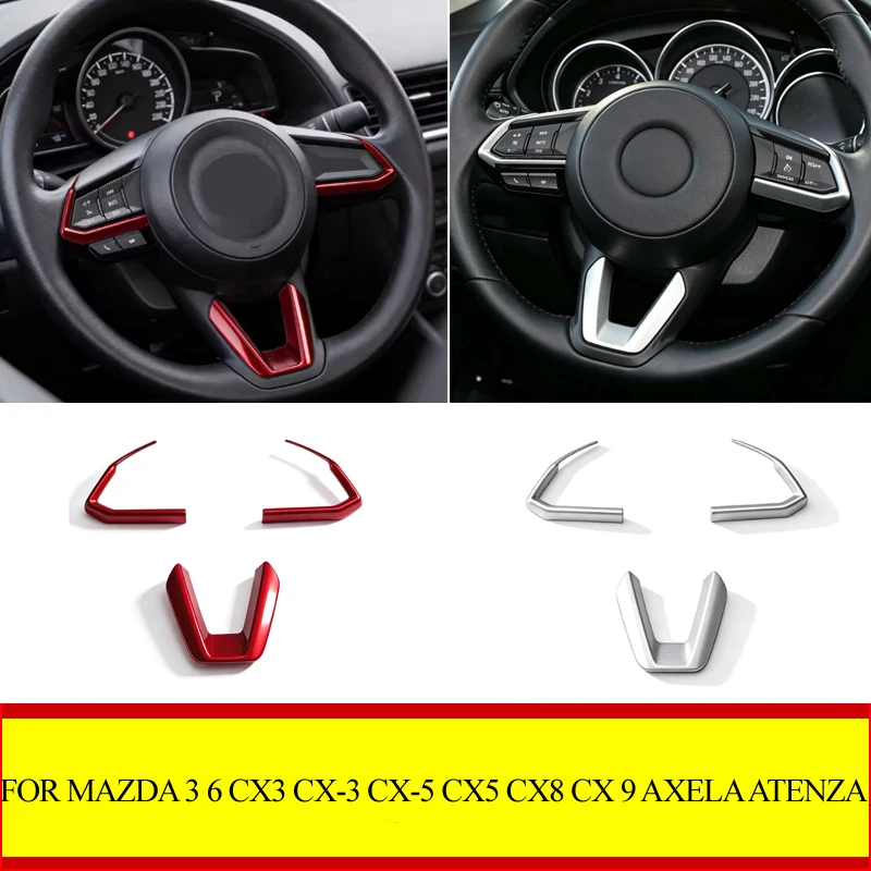 3Pcs Car Steering Wheel Trim Sequins Cover Sticker For Mazda 3 6 CX3 CX-3 CX-5 CX5 CX8 CX 9 Axela ATENZA 2017-2019