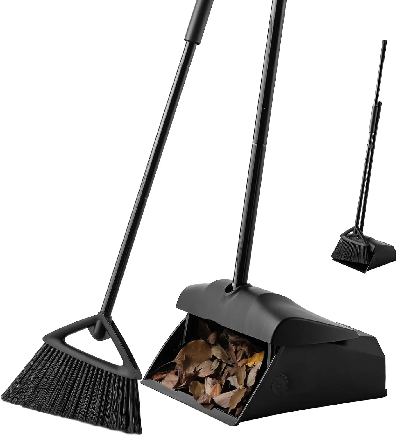 

Commercial Angle Broom and Dustpan Combo, with Long Handle and Lid, Lobby Dust Pan Sweep Set for Outdoor Garages Courtyard Side