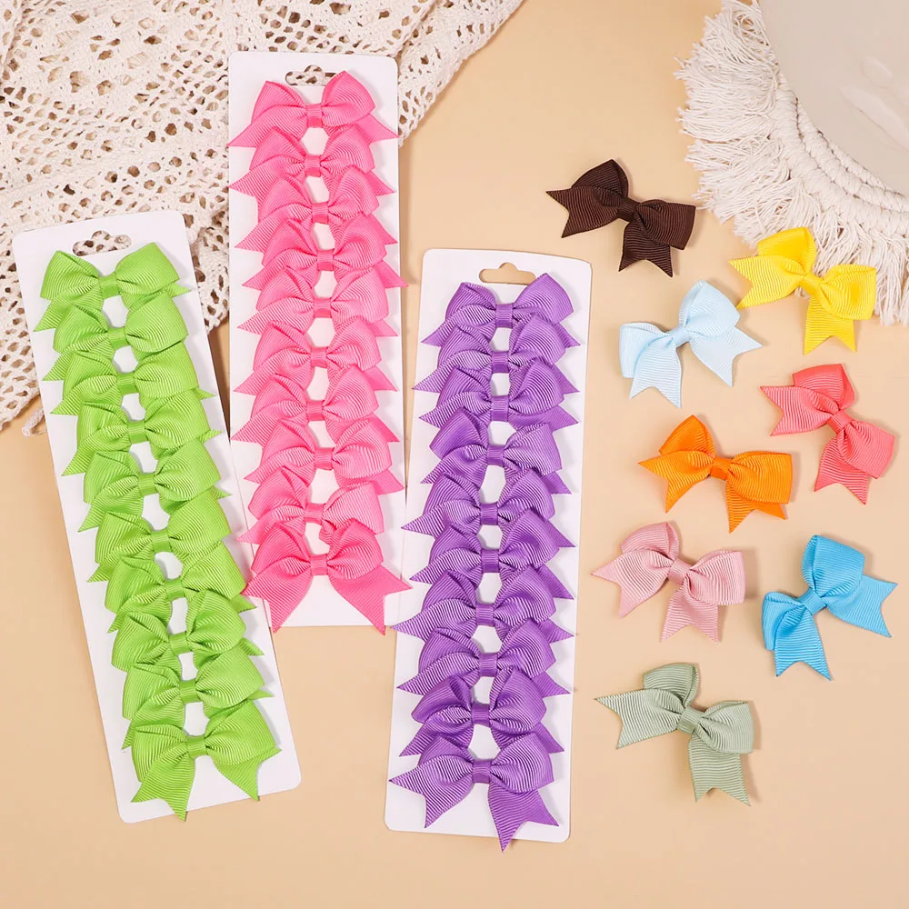 10Pcs/Set 2.4Inches Grosgrain Ribbon Bows Hair Clips For Kids Girls Small Trailing Bowknots Hairpins Headwear Hair Accessories