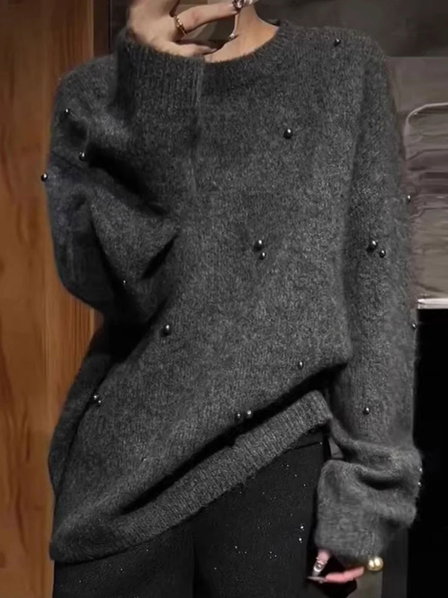 

Простой длинный светящийся круглый удобный трикотажный свитер, модная универсальная осенняя модная однотонная толстовка с капюшоном