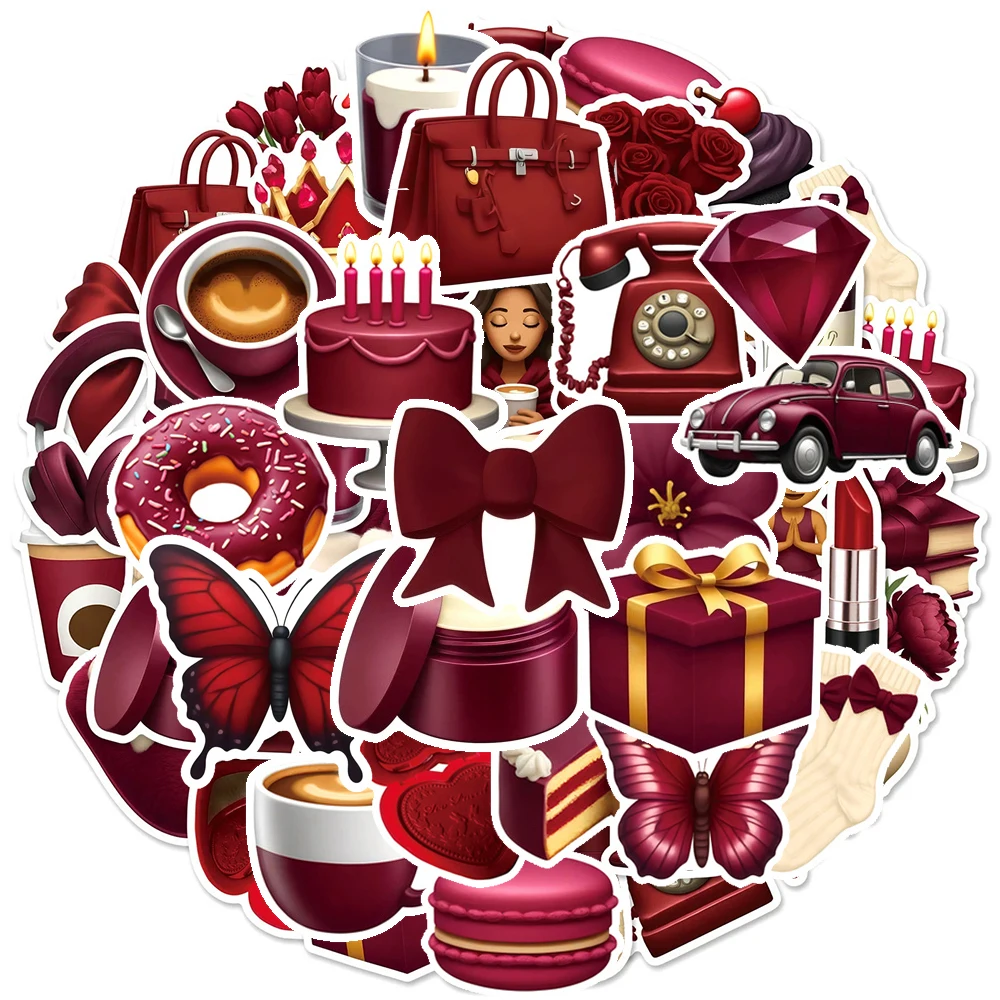 

10/30/50pcs INS Style Retro Red Aesthetic Stickers Cute Graffiti Sticker Gift DIY Phone Notebook Stationery Decoration Decal Toy