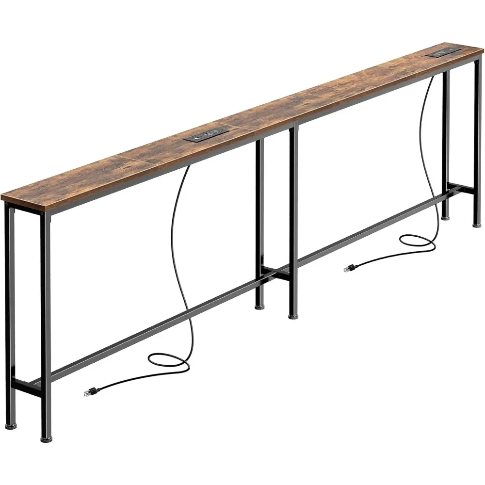 

79 Inch Sofa Table with 2 Outlets & USB-C, Narrow Console with Storage for Small Spaces, Rustic Brown