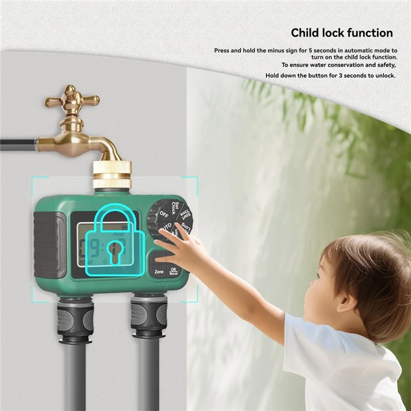 B04B-2 Outlet Water Timer Sprinkler Timer IP55 Waterproof Irrigation Controller With LCD Display For 2 Separate Watering Zone