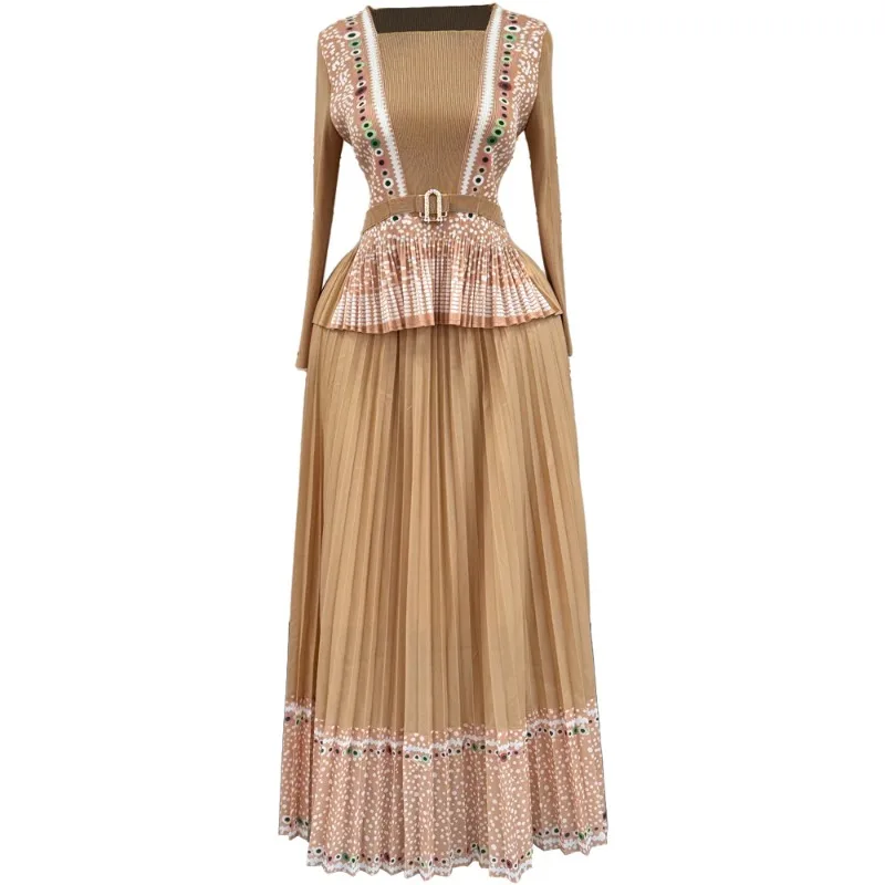 

Плиссированное платье Miyake 2026: Новинка лета, комплект с длинным рукавом, модный ближневосточный стиль, большие размеры, женское длинное платье с принтом, немнущееся