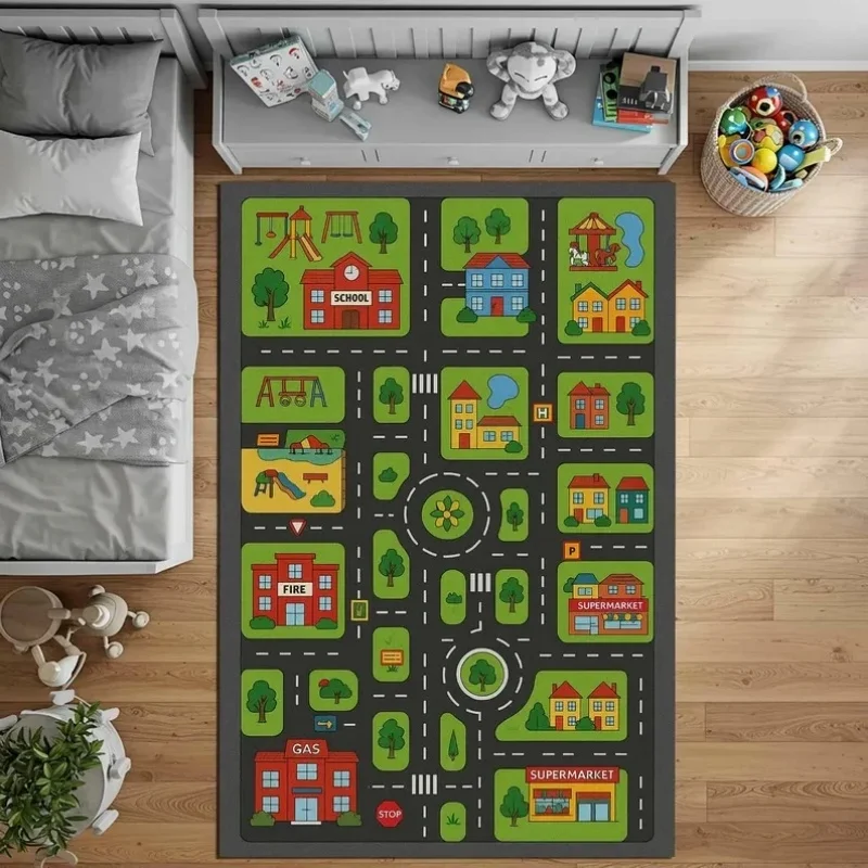 Kids City Road Map Play Mat Educational Carpet for Children's Playroom Bedroom Learning Toy Traffic Track Rug Anti-slip Soft Mat