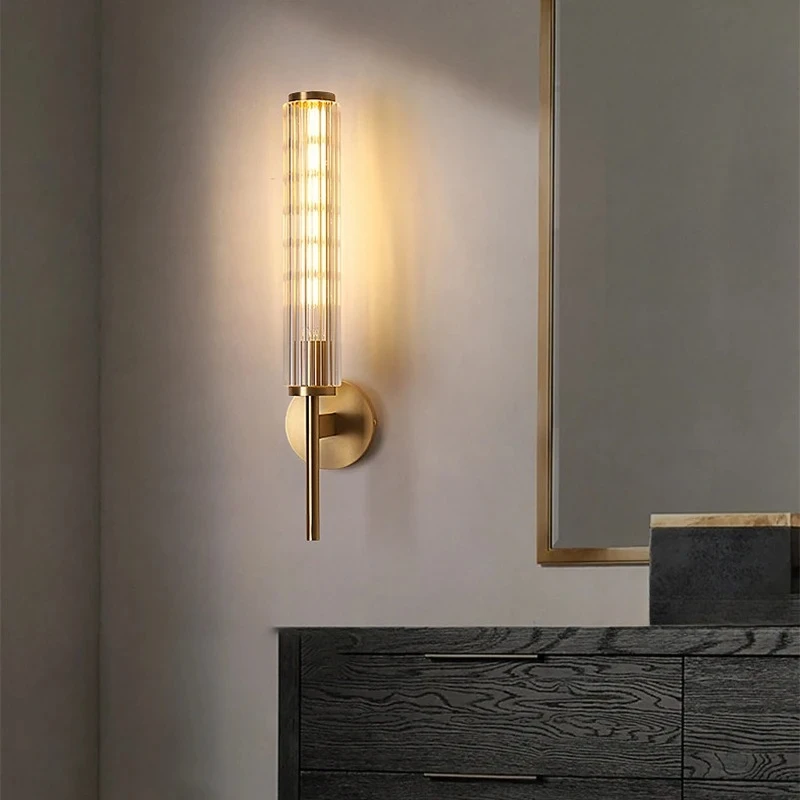 Modern Nordic Glass Fluted Cylinder Wall Mounted Bedroom Bedside Hallway Living Room Entryway