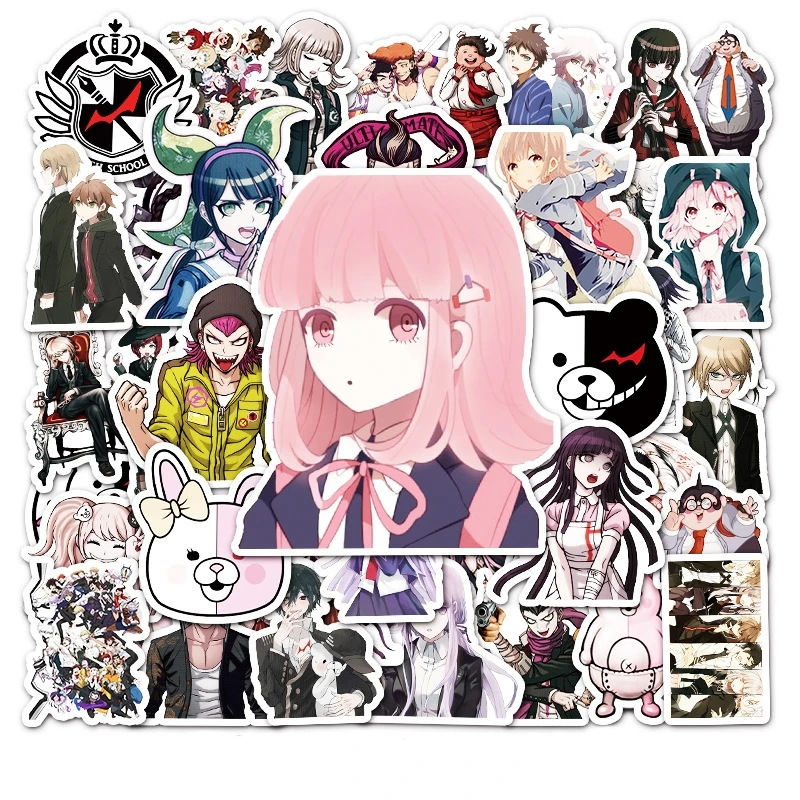 Danganronpa สติกเกอร์กราฟฟิตีลายการ์ตูน, 50ชิ้นสติกเกอร์ติดตู้เย็นสำหรับตกแต่งถ้วยน้ำกระเป๋าเดินทางสเก็ตบอร์ด