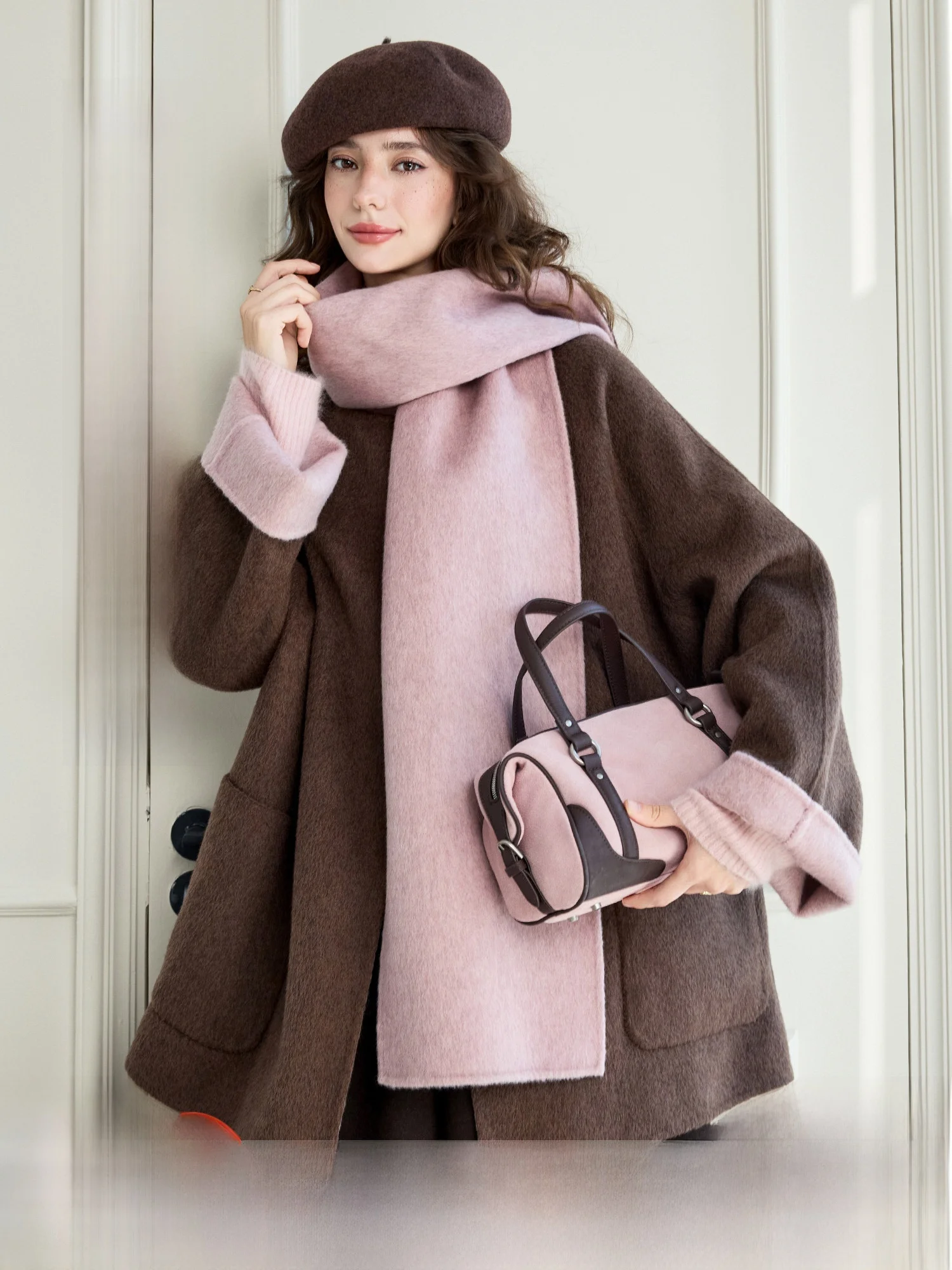 

High Weight Full Wool ort Double-Sided Tweed Scarf Autumn Winter Outerwear Square Sugar Coating Warm Loose Fit Women's Coat
