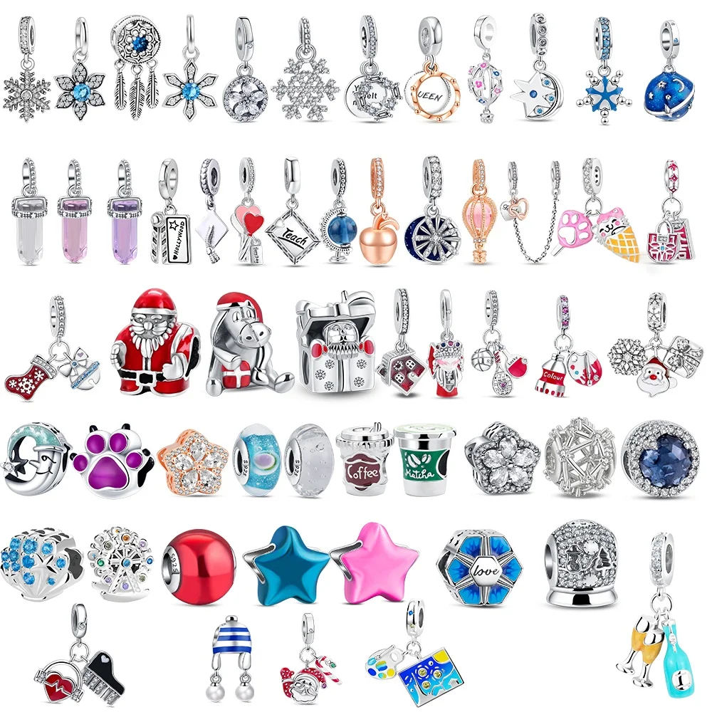 Hot Sale  925 Silver Santa Claus Snowflake Dreamcatcher Pendant DIY Charms Fit Bracelet Beads Making Woman Fashion Jewelry Gift