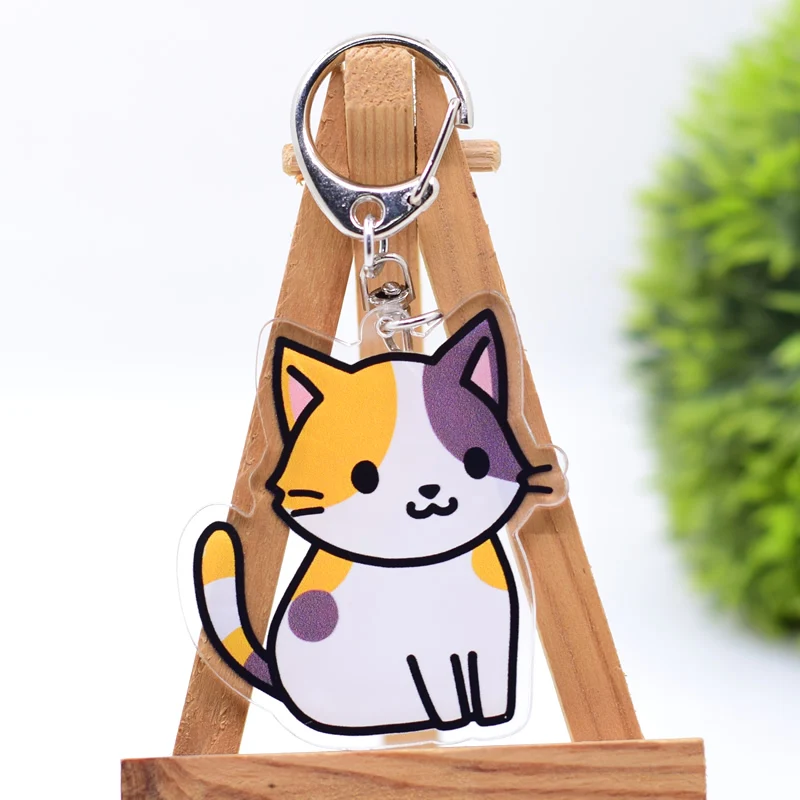 Cute Acrylic Cats Keychain, Figuras dos desenhos animados, Chaveiros Acessórios, Presente infantil