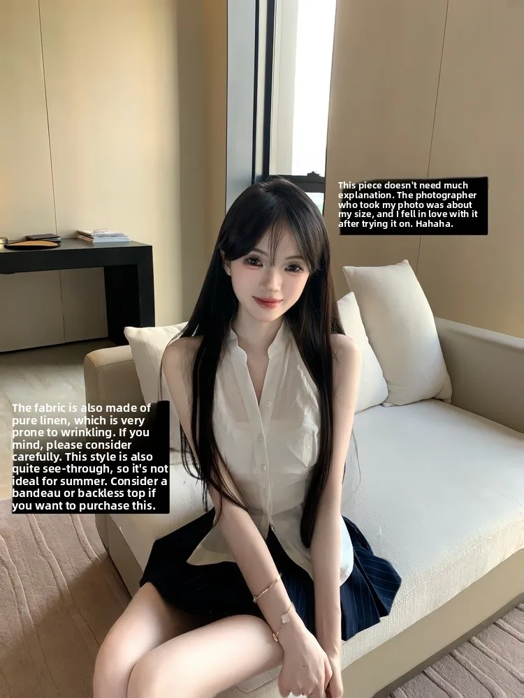 

Mengling Summer Sle из чистого льна, дышащая, Svel V-Ne irt, повседневная, облегающая, подвесная, Ne Design, женская, ort irt