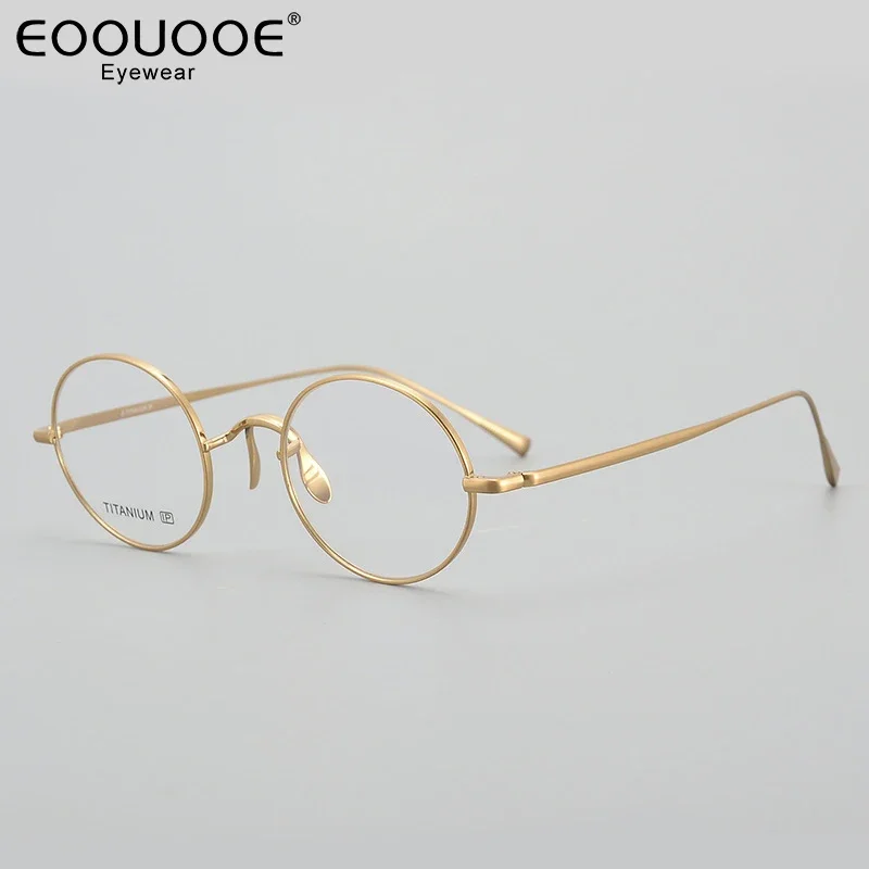 

45mm Men's Titanium Glasses Round Eyeglasses Frame Retro High Nose Rest Design Myopia Hyperopia Glasses Optics Prescription