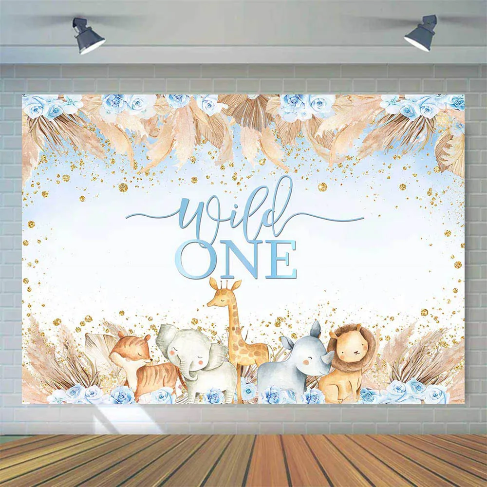 Mocsicka Bohemian Wild One Birthday Backdrop Boy Blue Boho Flowers Newborn 1st Birthday Party Decor Background Studio Photoshoot