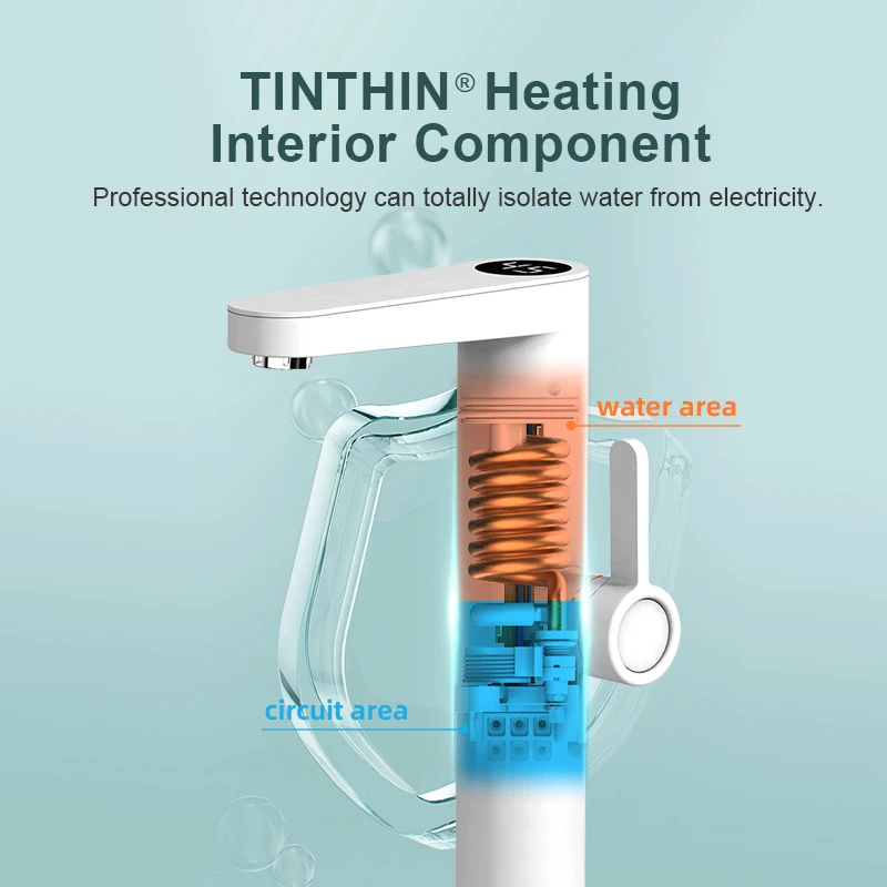 Briwellna 인스턴트 온수 수도꼭지, 220V 온수기 수도꼭지, 탱크리스 히팅 탭, 디지털 디스플레이, 욕실 온열 탭, 2 in 1