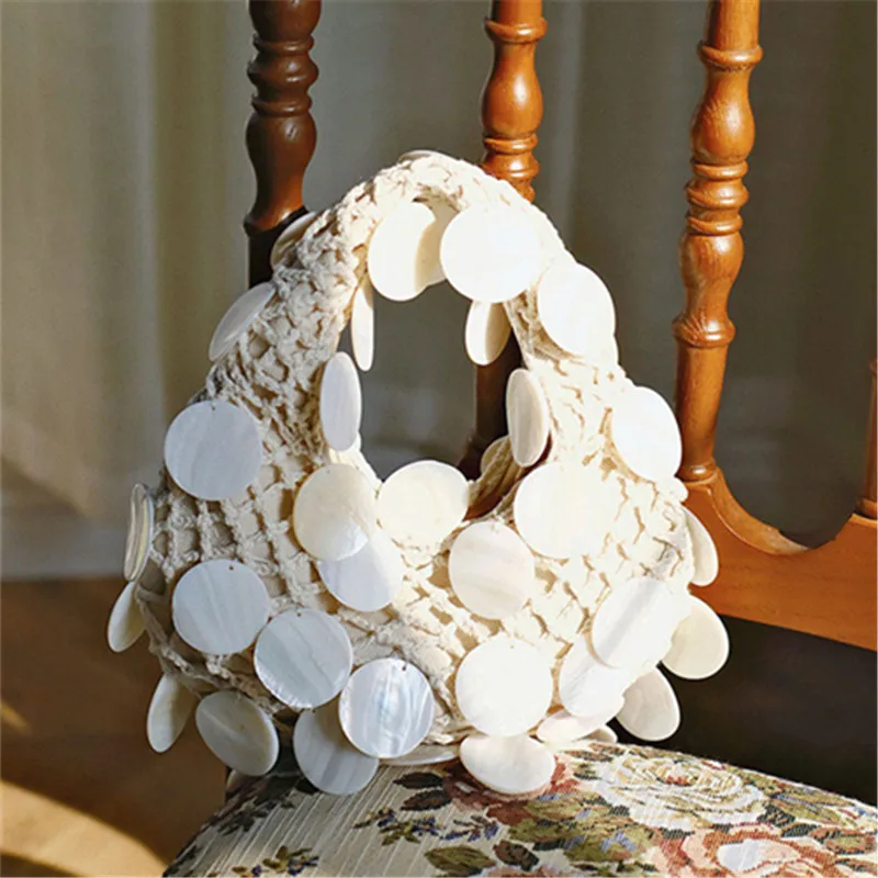 

Пляжная сумка ручной работы в деревенском стиле для отпуска, блестящие бусины, клатч, сумка для мамы и ребенка, форма ведра, мягкая текстура