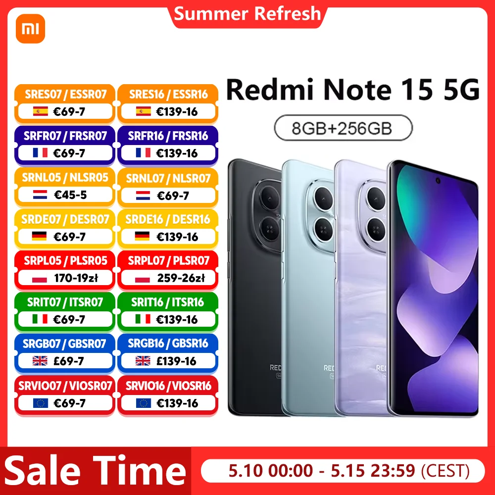 Xiaomi Redmi Note 15 5G Smartphone, NFC Snapdragon 6 Gen 3, 6.77" 120Hz Display, 108MP Camera 45W Charge 5520mAh Battery, IP65