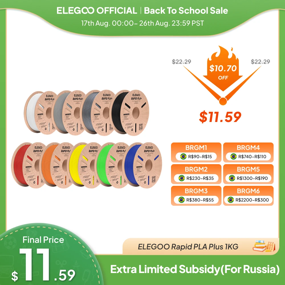 Filamento ELEGOO RAPID PLA+ 1.75mm, Filamento para Impressora 3D, Suporta Velocidade de Impressão de 30-600mm/s, Compatível com a Maioria das Impressoras 3D FDM