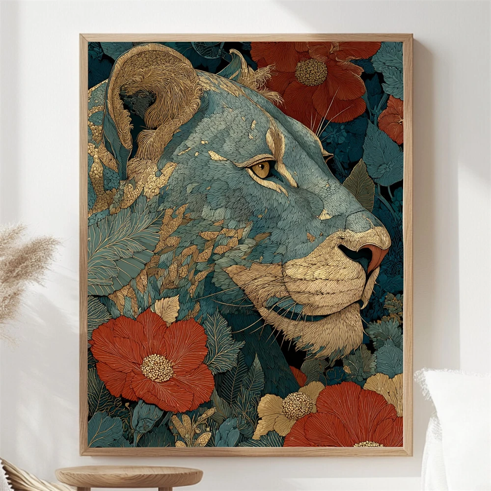 Red Jaguar Illustration Poster Modern Jungle Big Cat Wall Art Prints Canvas Painting Home Living Room Decor