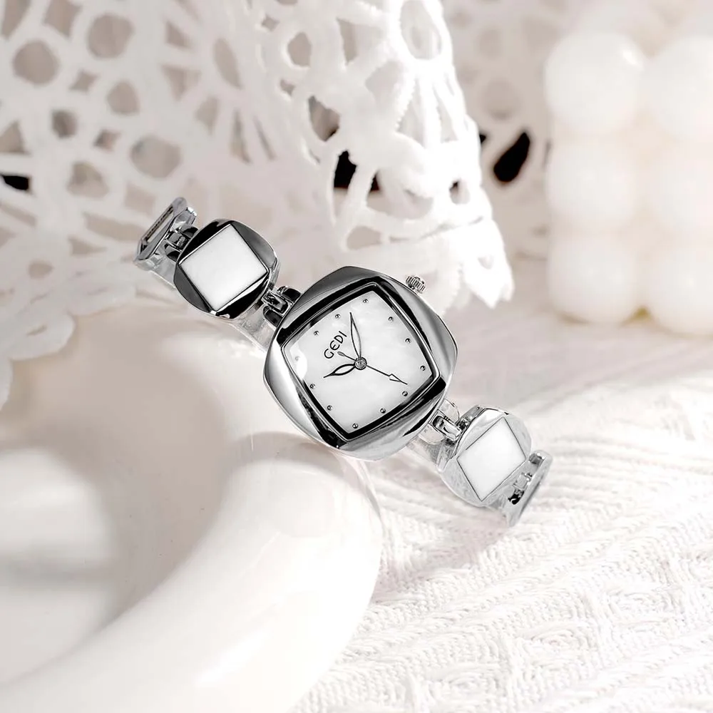 GEDI Women's Quartz Watch - Creative Unique Irregular Design, Rhombus Bracelet Watch with Premium Exquisite Mother-of-Pearl