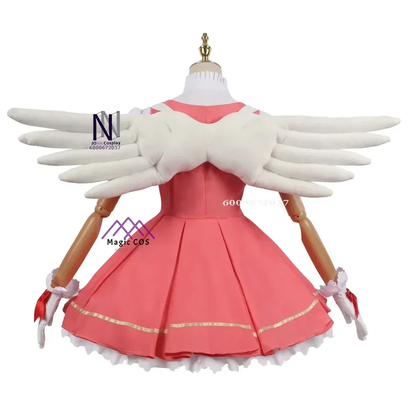 여자 핑크 애니메이션 Carcaptor 사쿠라 공주 드레스 코스프레 의상 로리타 드레스 가발 키즈 카드 전투 유니폼 예산 친화적 인