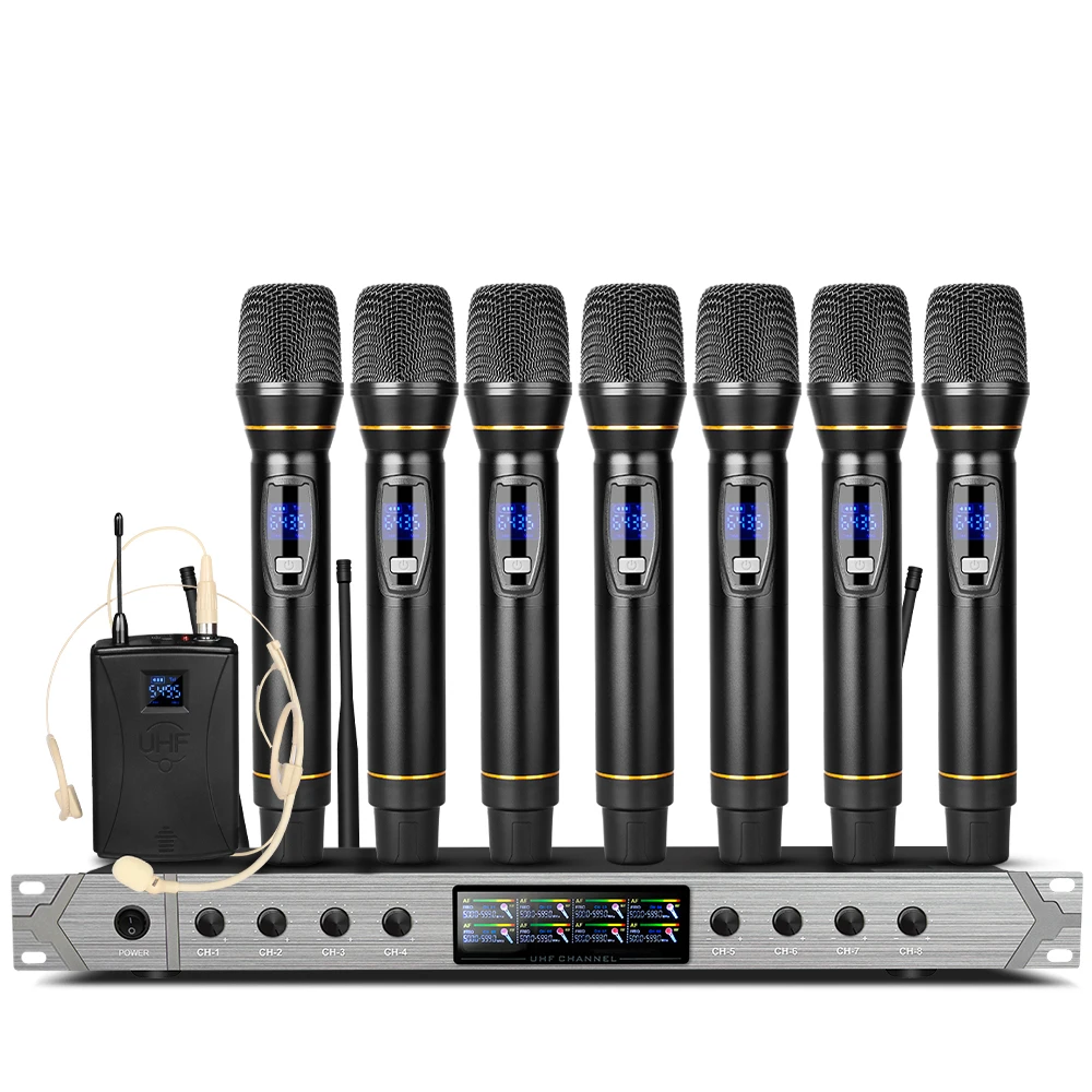 OEM D28 Professional 8-Channel Handheld UHF Wireless Microphone System Dynamic for Conference Teaching Singing