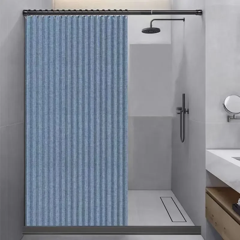 Shower Curtain Set  with Telescopic Rod with Double-sided Magnetic Suction ，With Water Blocking Strips