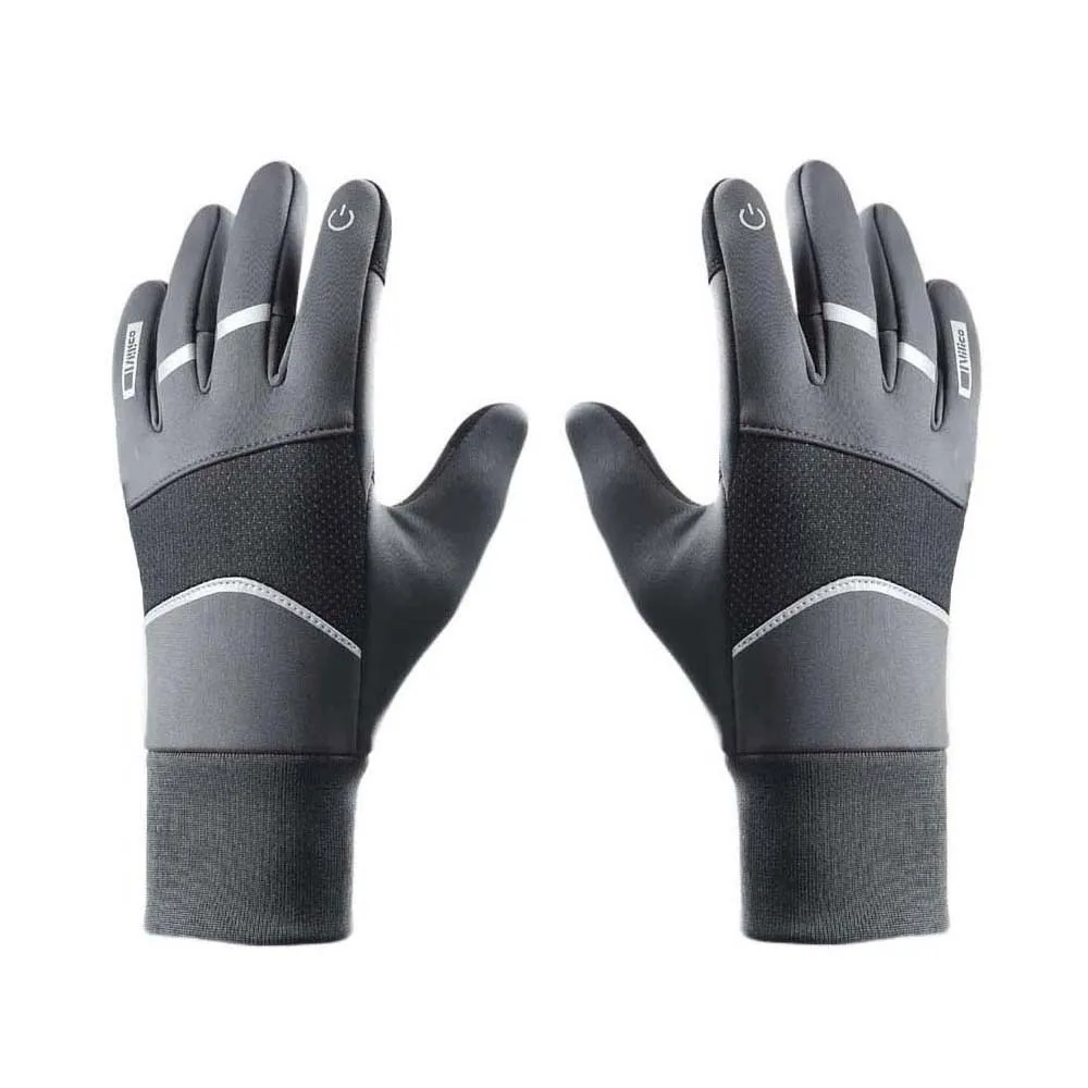 Polar Fleece Plush Thickened Gloves Soft Reflective Stripe Unisex Windproof Gloves Touch Screen Solid Color Finger Mittens