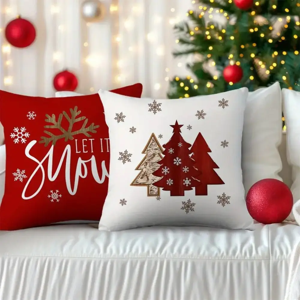 Christmas Tree Pattern Christmas Pillow Cover Breathable Home Textile Cushion Cover Comfortable Cushion Pillowcase