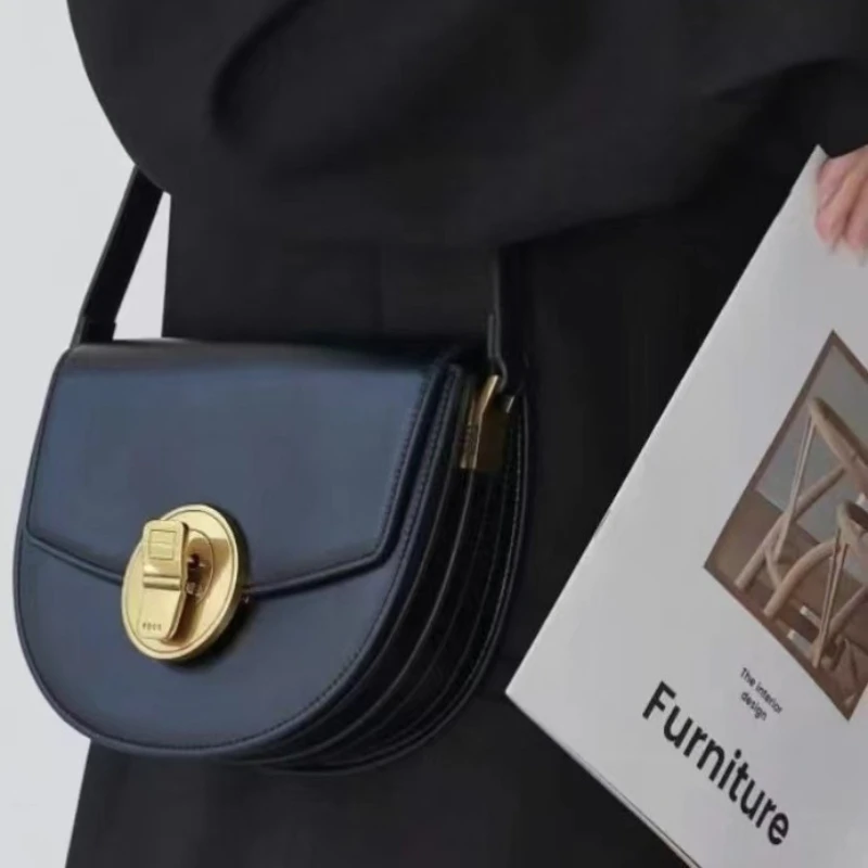 PECO Easy-to-carry series semi-circular saddle bag genuine leather retro versatile single-shoulder crossbody bag for women