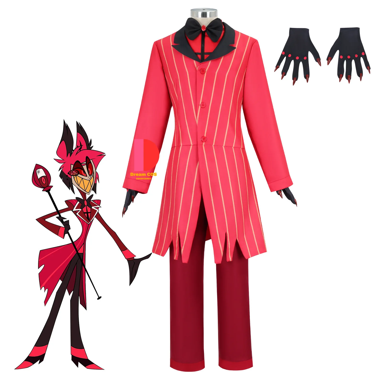 

Anime Alastor Hazbin Hotel Cosplay Costume with Red Coat Shirt Pants Gloves Uniform for Adult Halloween Carnival Party Role Play