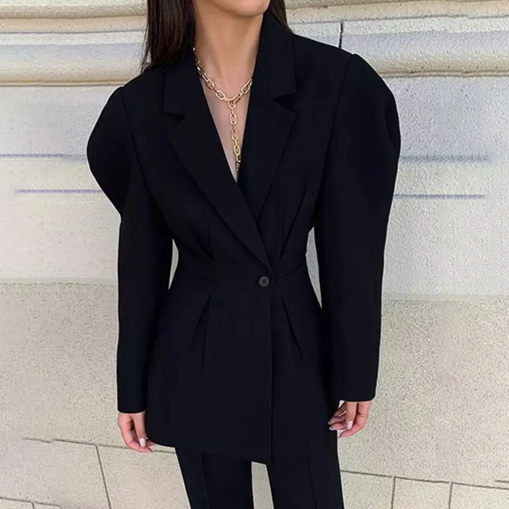 Spring New Design High Street Solid Blazer For Women Notched Collar Long Sleeve White Coat Female Tight Waist Fashion Jacket