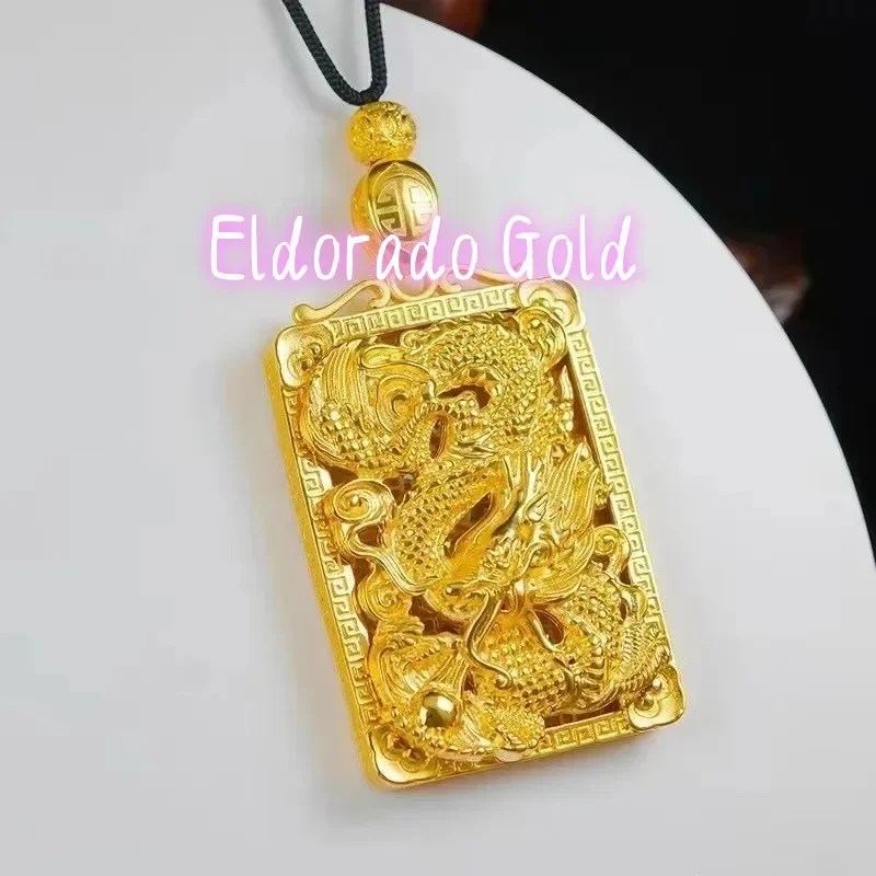 

Золотой кулон Eldorado Luxury 24K 9999 пробы из чистого золота для мужчин, с изображением дракона, полый, в стиле «Мир драконов»