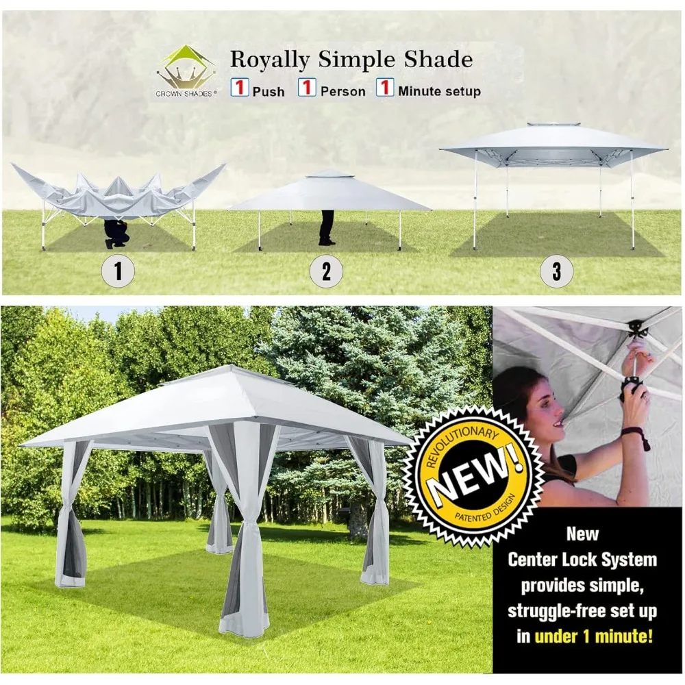 13x13 Pop Up Gazebo, Patented One Push Outoor Canopy Tent with Wheeled STO-N-Go Cover Bag