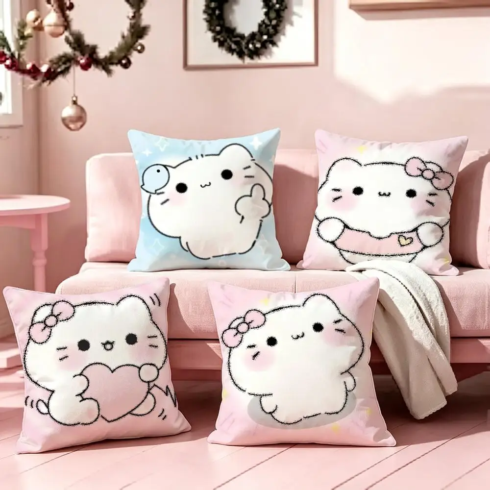 Fluffy White Kitten Cushion Cover Pillow Short Plush Pillow Cute Simple Style For Living Room Bedroom Birthday Gift