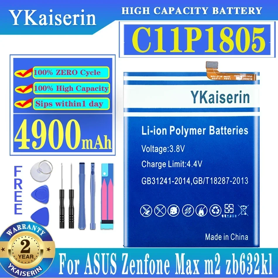 YKaiserin Battery For ASUS C11P1805 Zenfone MAX (M2) X01AD ZB632KL ZB633KL 4900mah Mobile Phone + Tools