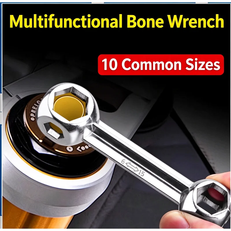 10 in 1 Bone Wrench,6-15mm Hex Socket Wrench,Portable Hand Tool for Bicycle,Motorcycle,Furniture Repair