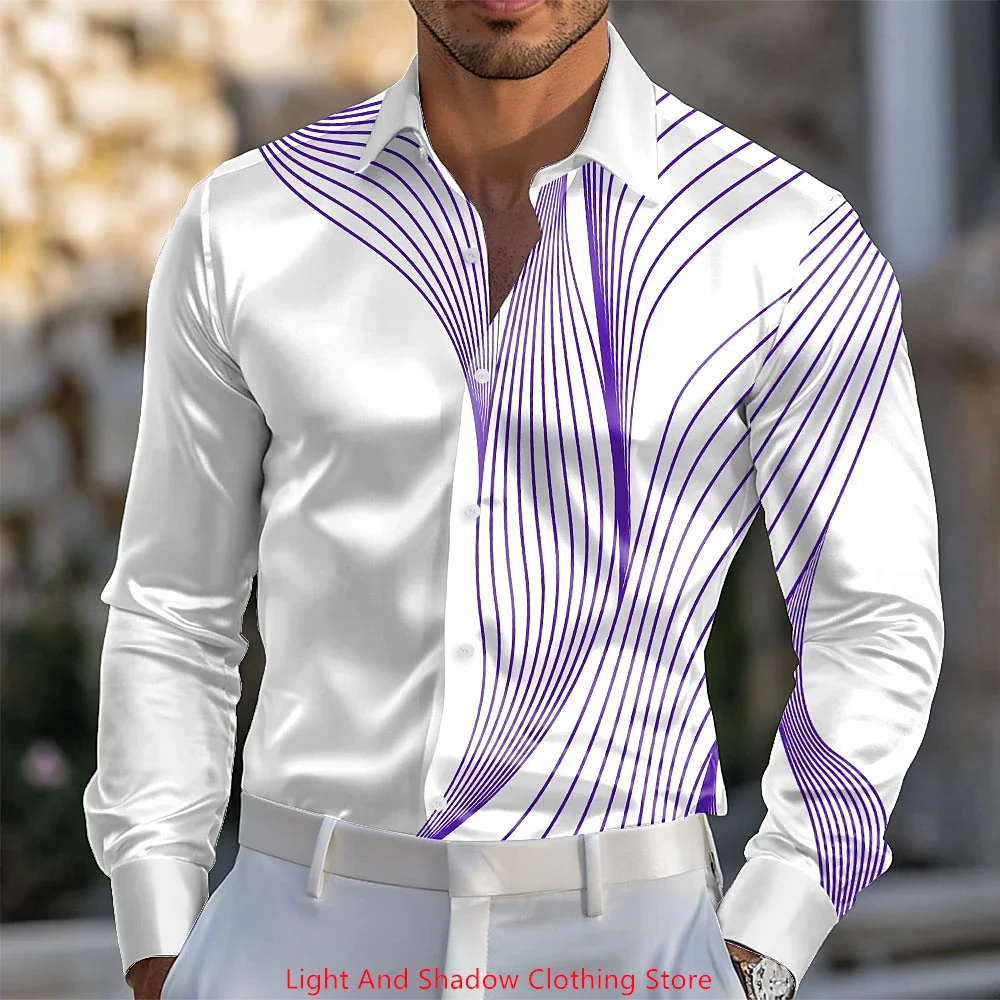 Men's Geometric Gradient Line/Wave Shirt Flip Collar Shirt Long Sleeve Business Casual Daily Summer 3D Printed Button Shirt