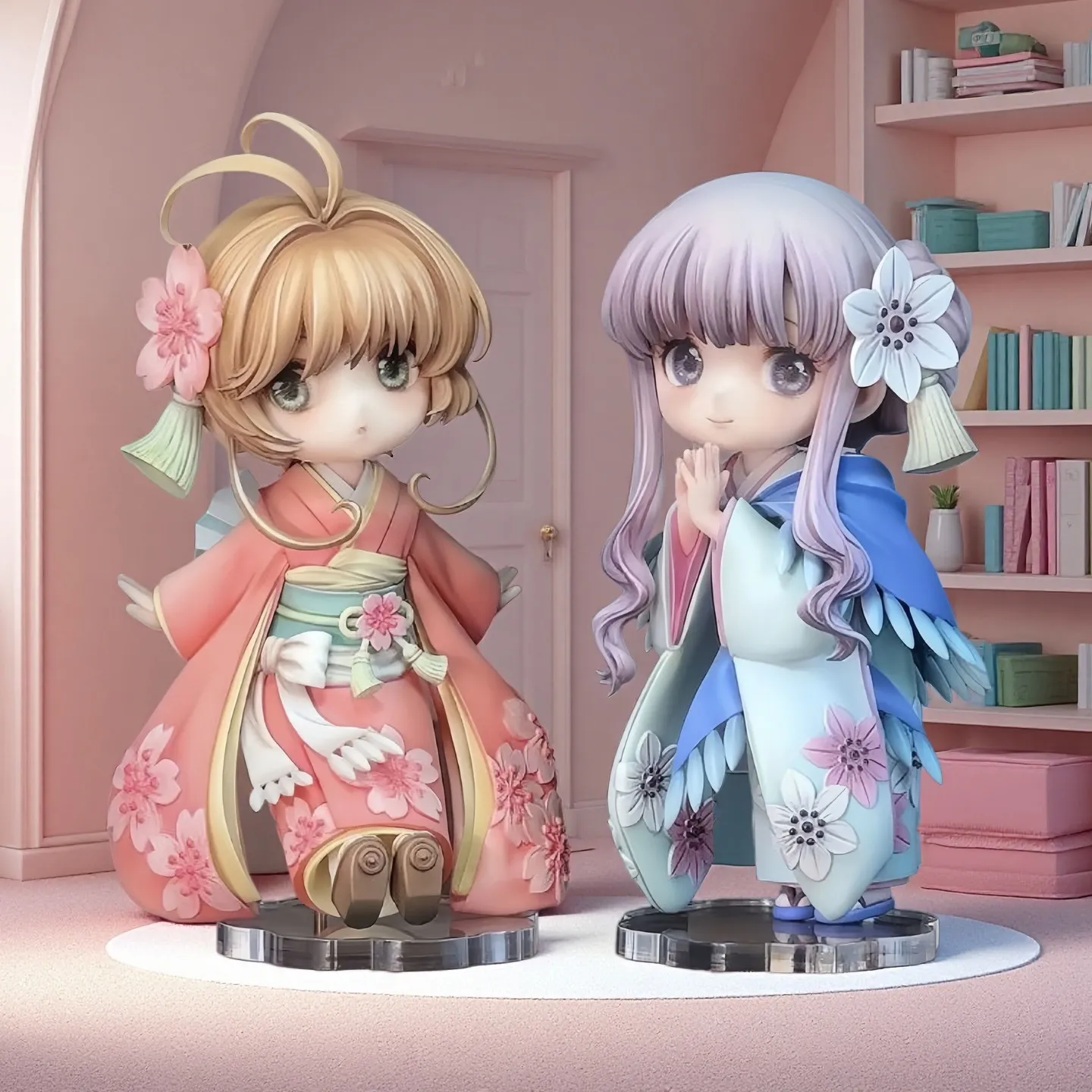 

New Anime Q Version Sakura & Tomoyo Figure 2D Cute Girl Model GK Statue Collectible Desktop Ornament Gifts For Anime Lovers