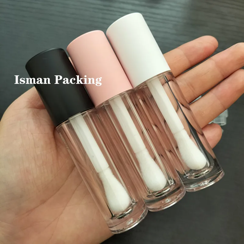 

50Pcs fat lipgloss empty packaging clear round black white pink lip gloss container tubes with big brush applicator 5ml