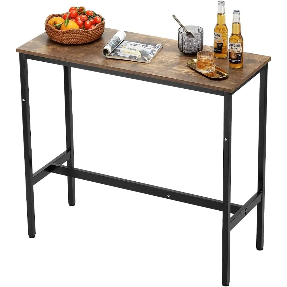 

Bar Table, Sturdy Metal Frame High Top Pub Table, Narrow Long Kitchen Dining, Cocktail Counter Bar Height Desk, Easy to Assembl