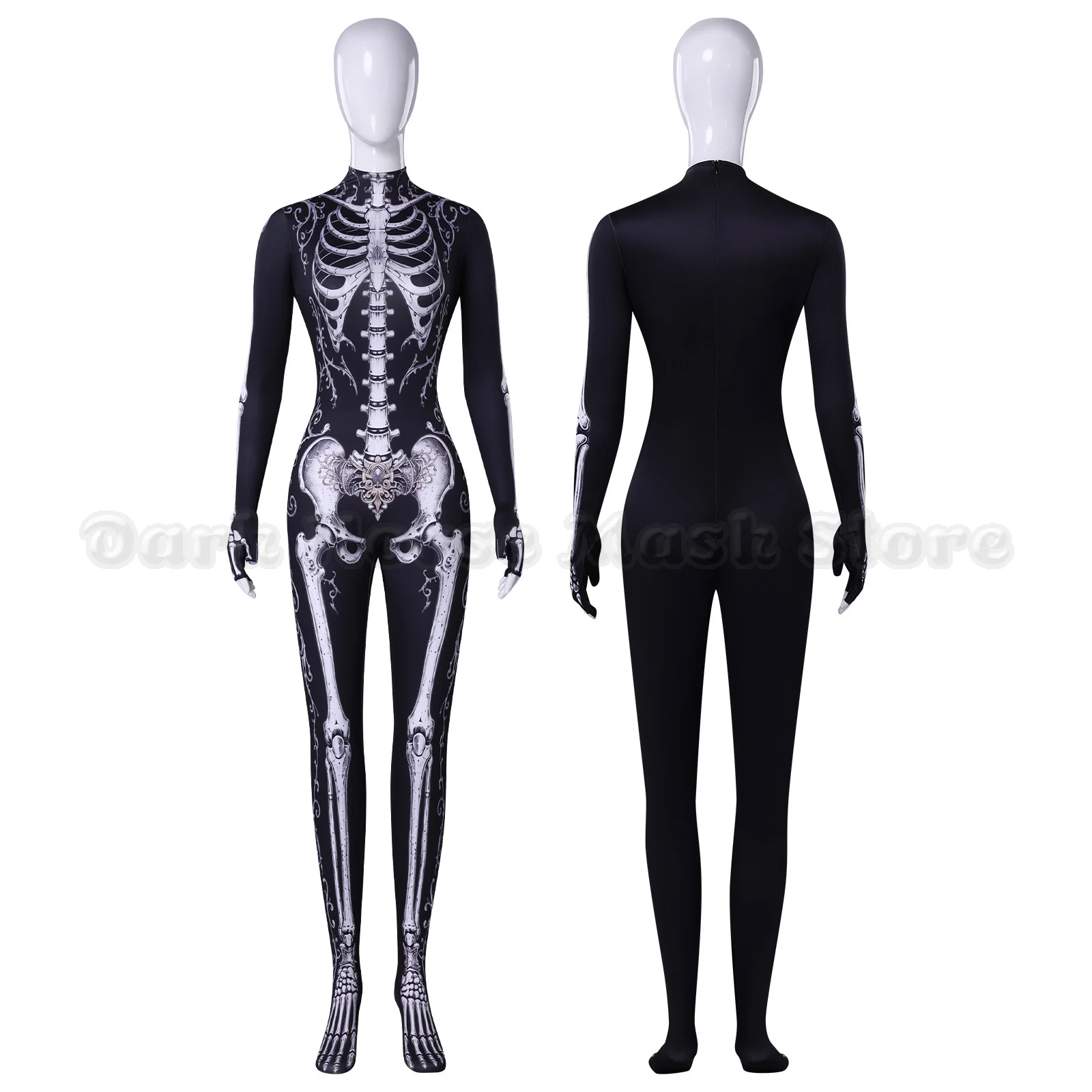 Disfraz de Halloween de zombi, mono con estampado de esqueleto, disfraz de fiesta de Halloween para mujer, mono Zenti, Día de los Muertos