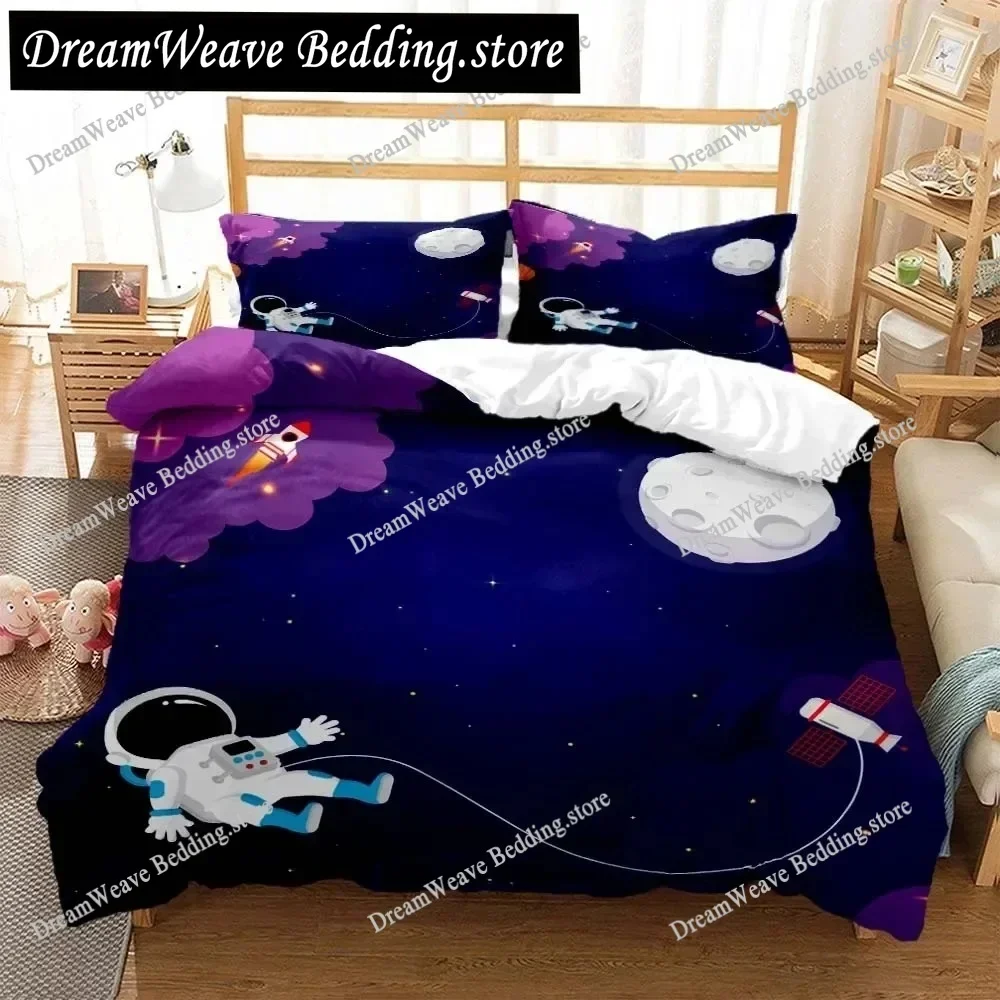 Cartoon Astronaut Digital Print Polyester Bedding Sets Child Kids Covers Boys Bed Linen Set for Teens Bedding Set Luxury GiftFQH