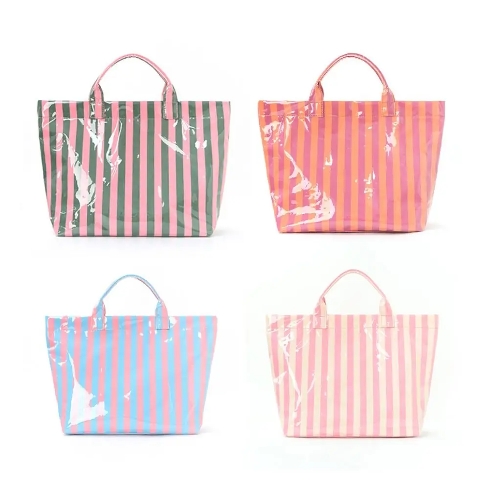 

New Polyester Travel Handbag Large Capacity Foldable Hand Luggage Shoulder Bag Striped Design Duffle Bag Cabin Under The Seat